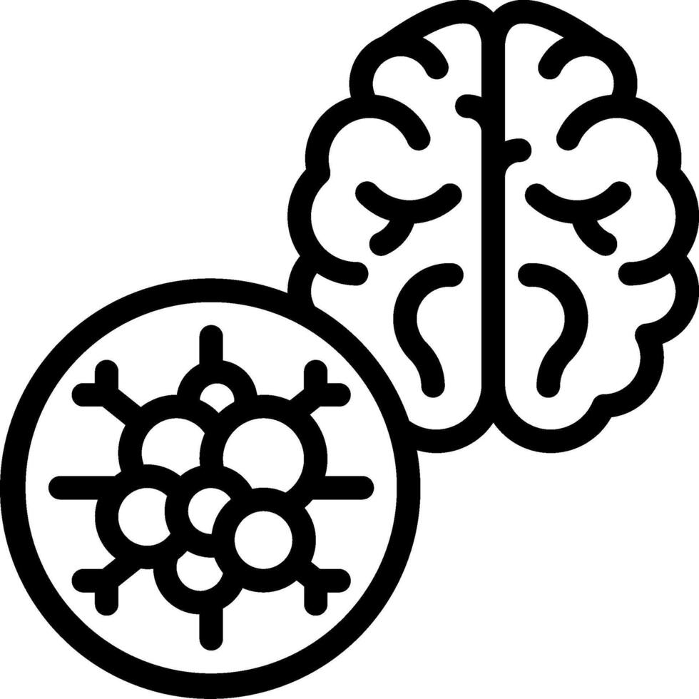 A black and white illustration of a brain and a virus vector