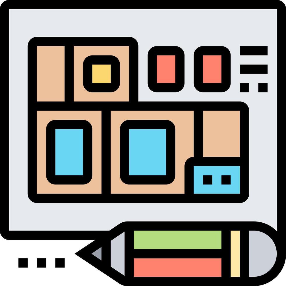 A pencil and a piece of paper are next to a computer vector