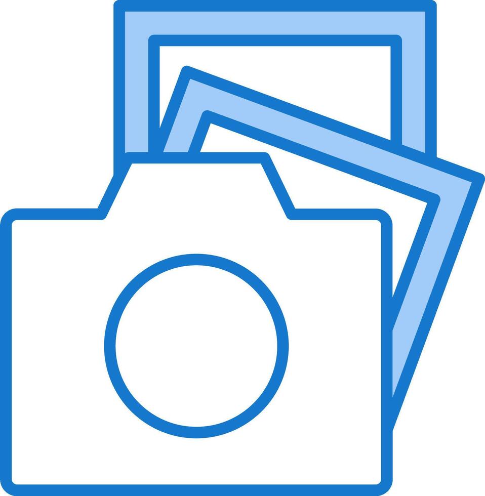 A camera with a stack of photos on it vector