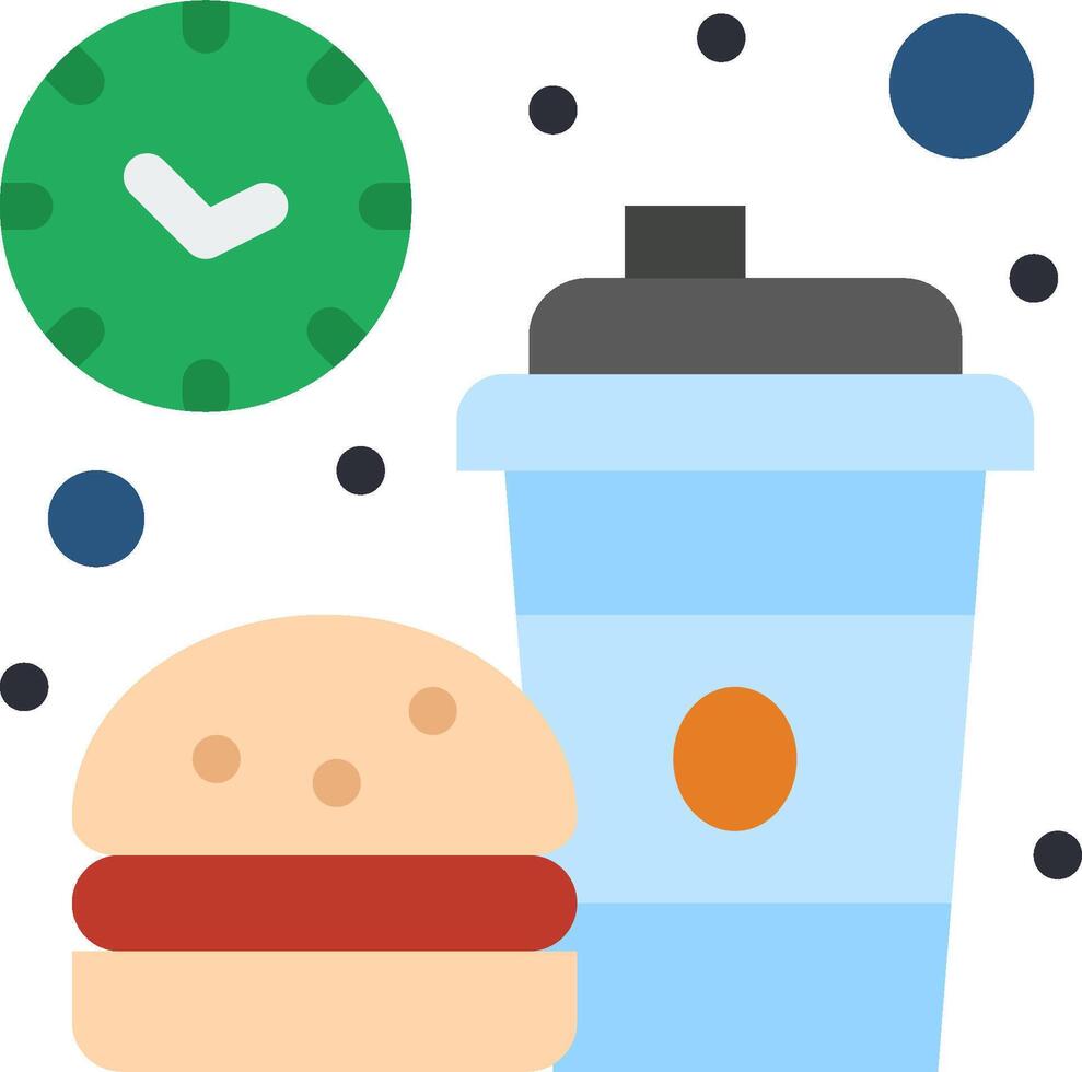 A hamburger, coffee cup and a clock vector