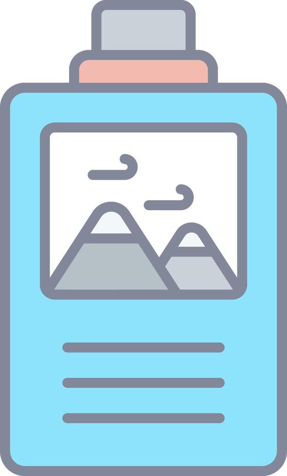 A blue and gray bottle with a picture of mountains vector