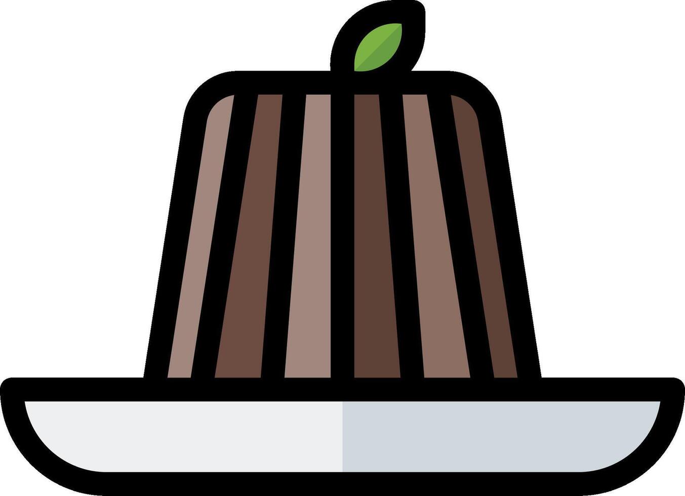 A chocolate pudding on a plate with a green leaf vector
