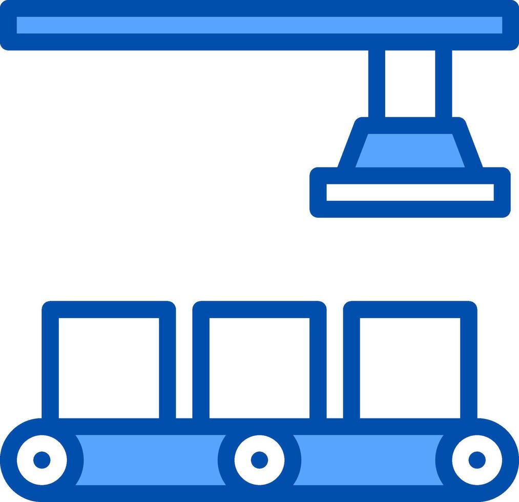 A blue and white icon of a conveyor belt vector