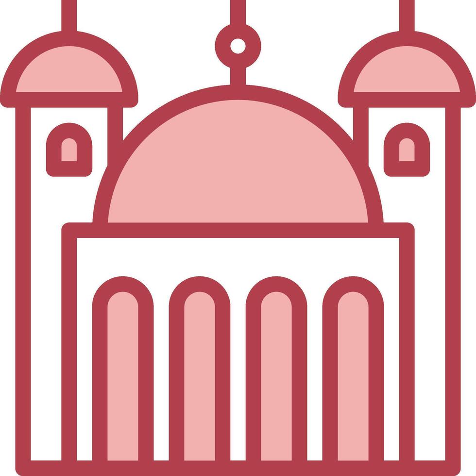 A red and white icon of a church vector