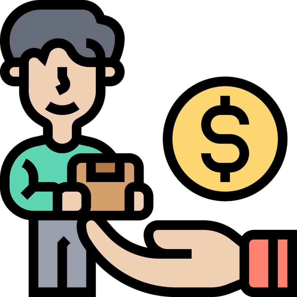 A hand giving a box to a man with a dollar sign vector