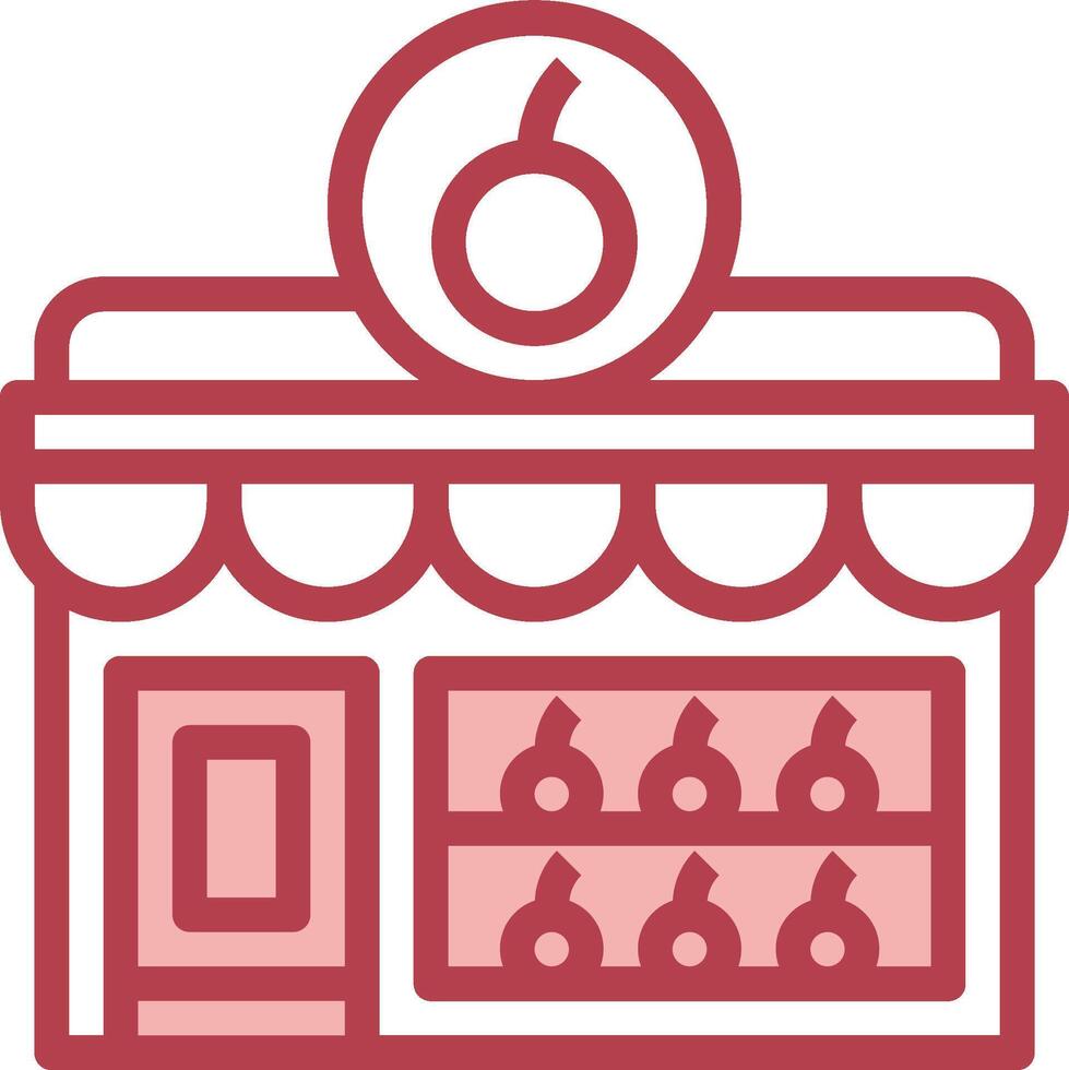 A red and white icon of a store front vector
