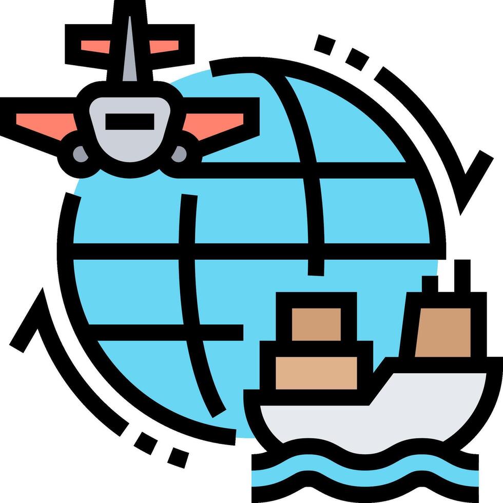 A globe with an airplane and a ship vector