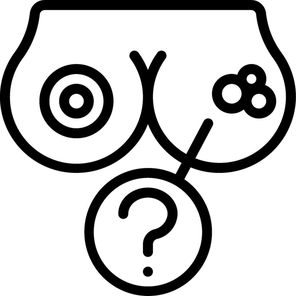 A black and white illustration of a woman's breast with a question mark vector