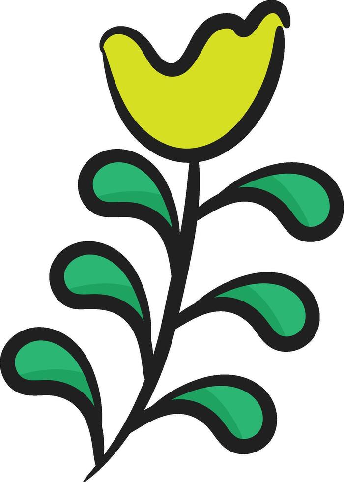 A yellow flower with green leaves on a white background vector