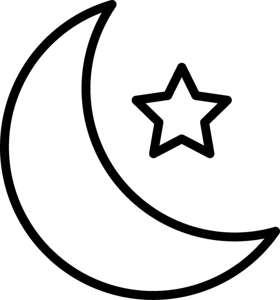 A black and white drawing of a crescent and star vector