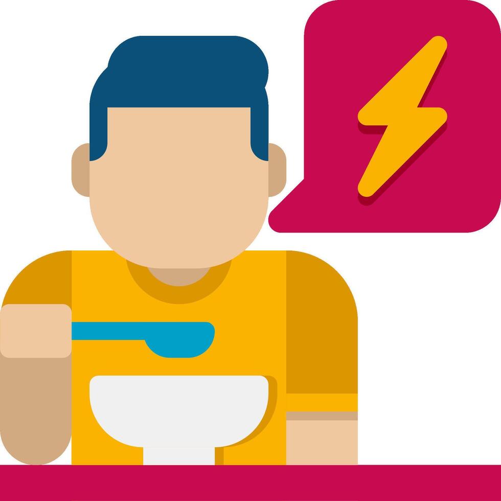 Man eating cereal with lightning icon vector
