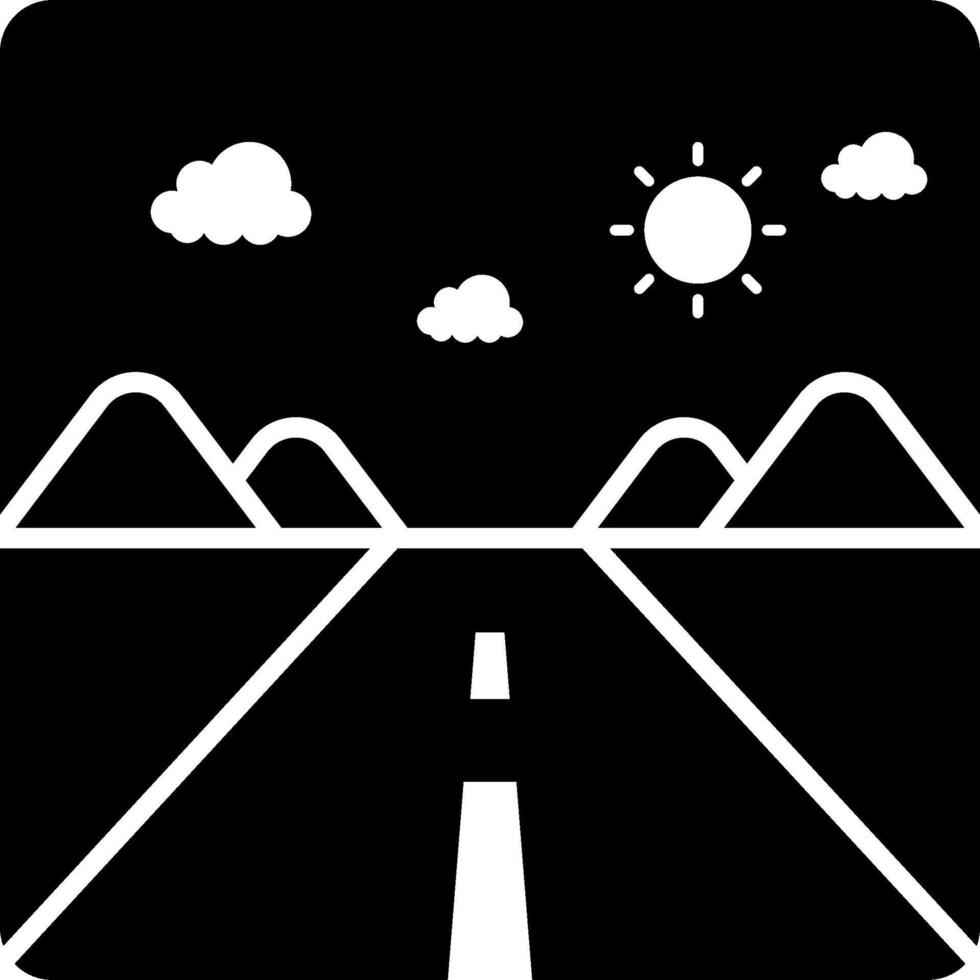 A black and white image of a road with mountains and sun vector