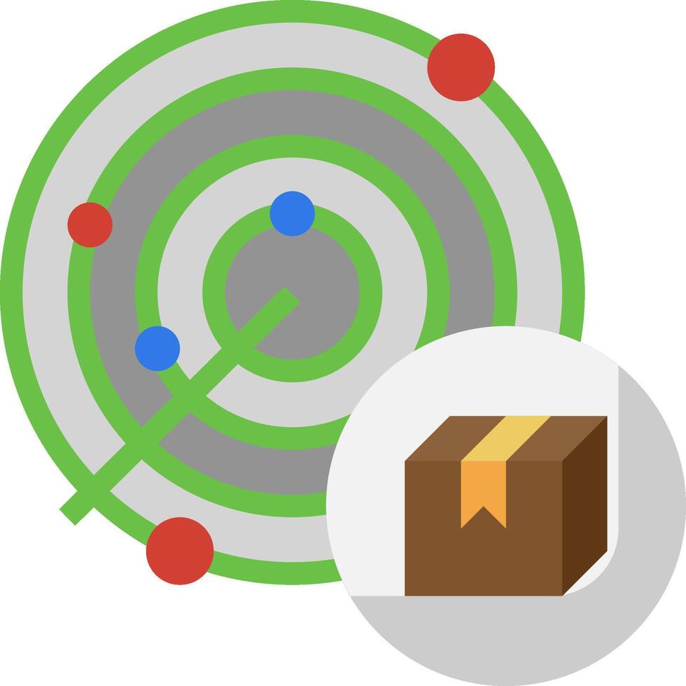 A box with a red arrow pointing to it and a circle with a green arrow vector