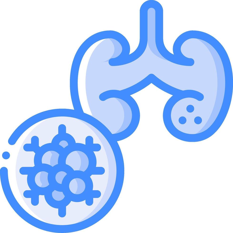 A blue icon of a human kidney and a virus vector