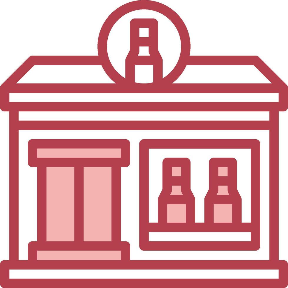 A red and white icon of a store with bottles on the shelves vector