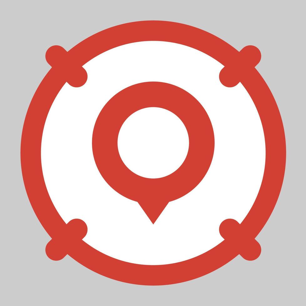 A red and white circle with a pin in it vector