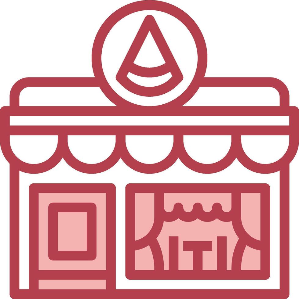 A red and white icon of a store front vector