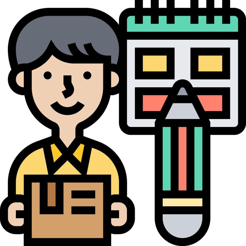 A man holding a box and a pencil vector