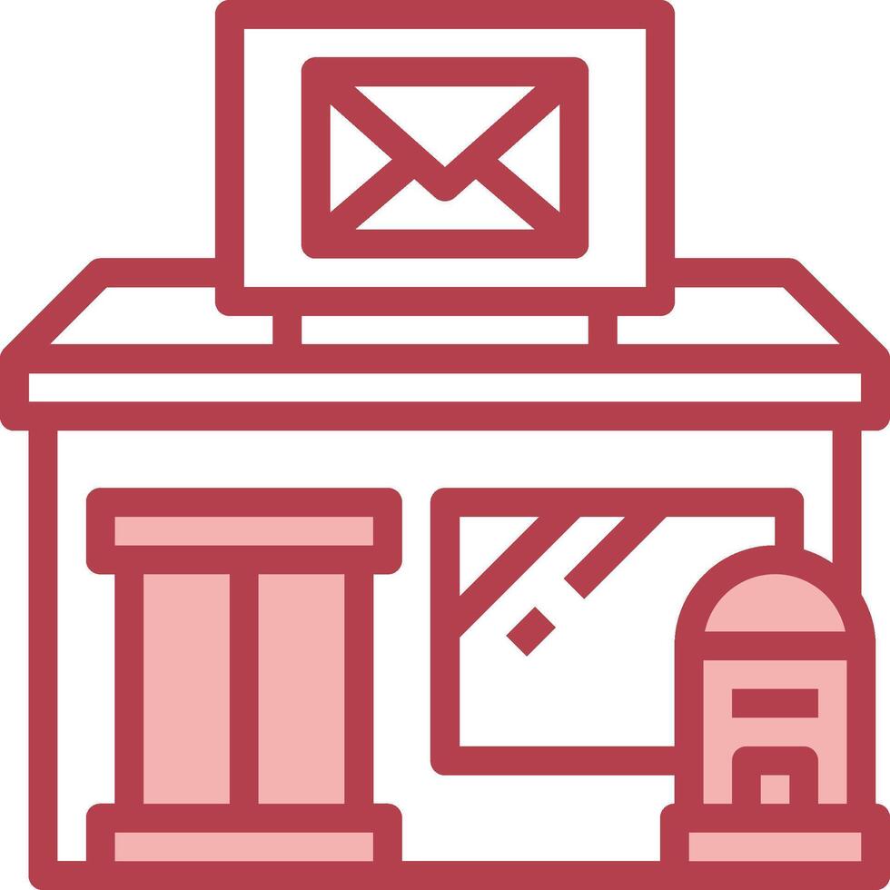 A red and white icon of a mailbox and envelope vector