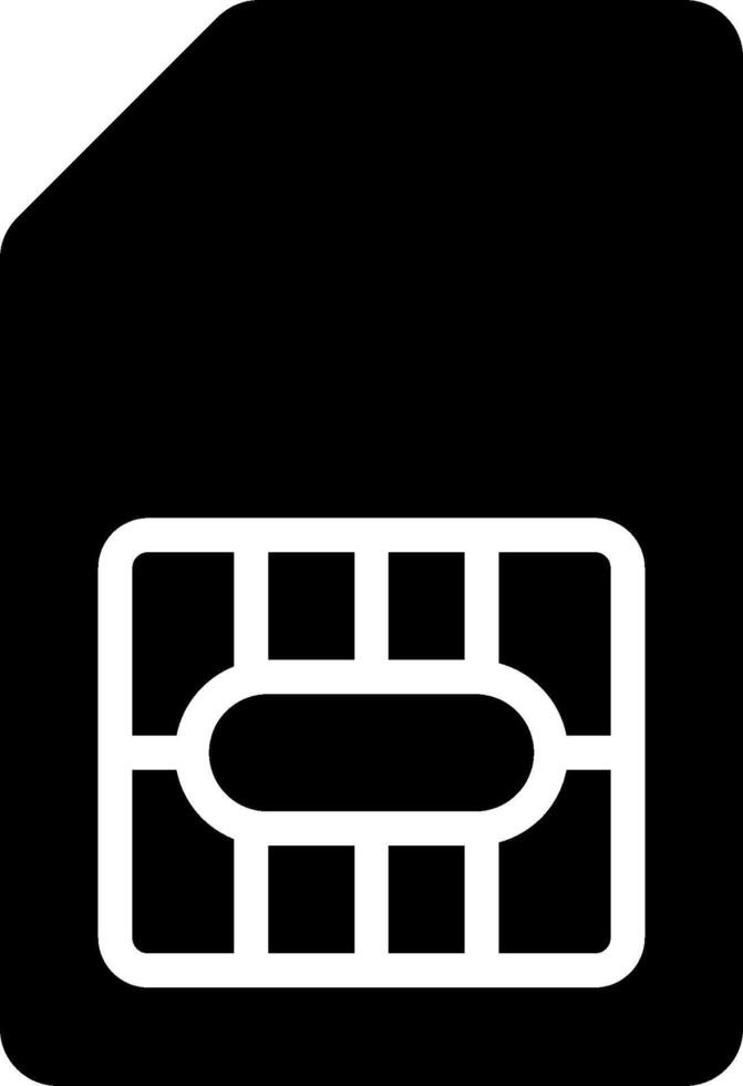 A black and white icon of a sim card vector
