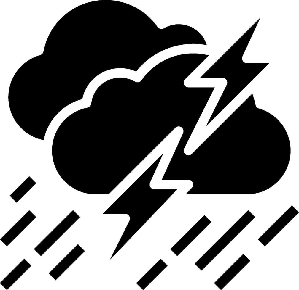 A black and white icon of a thunderstorm with lightning vector