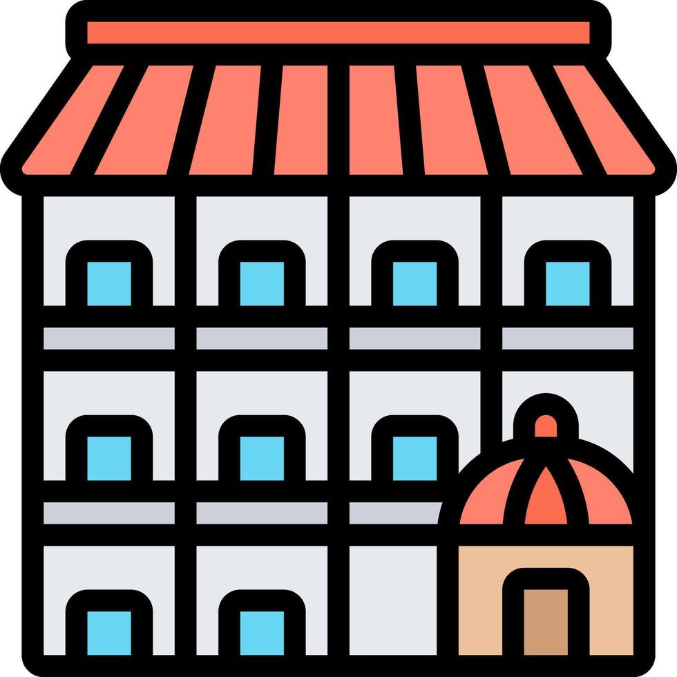 A building with a red roof and a sign on it vector