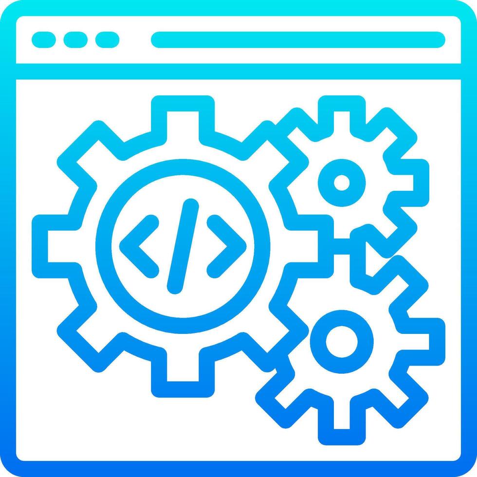 A blue icon with gears and a computer vector