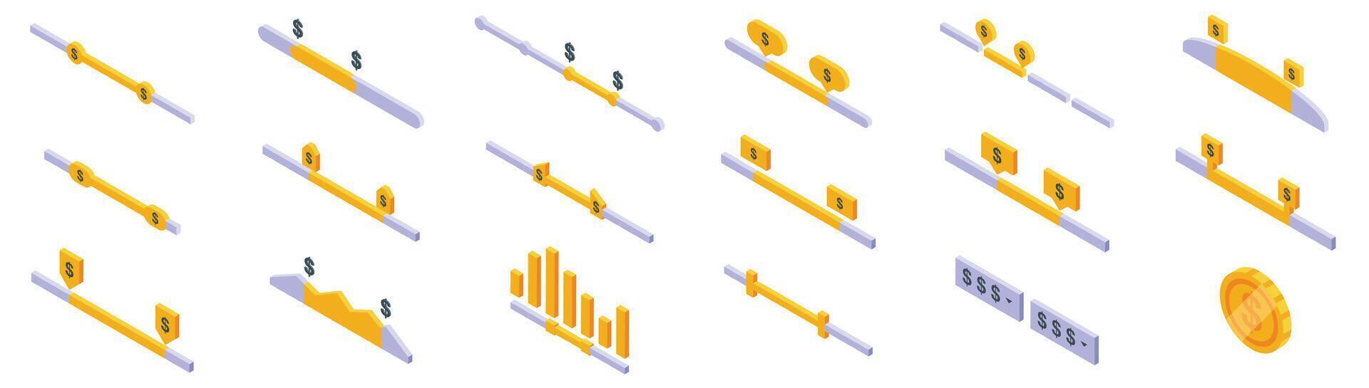 Price range icons set. This is a set of icons representing different transaction progress bars vector