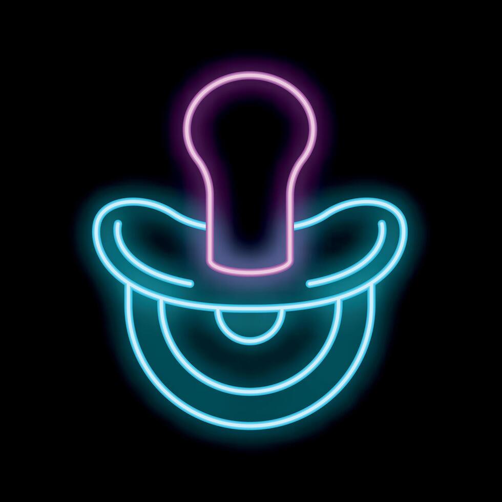 Neon pacifier glowing on black background vector