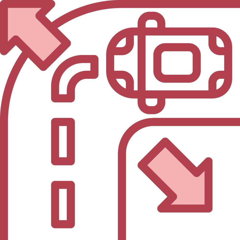 A red line icon with a car and a car on the road vector