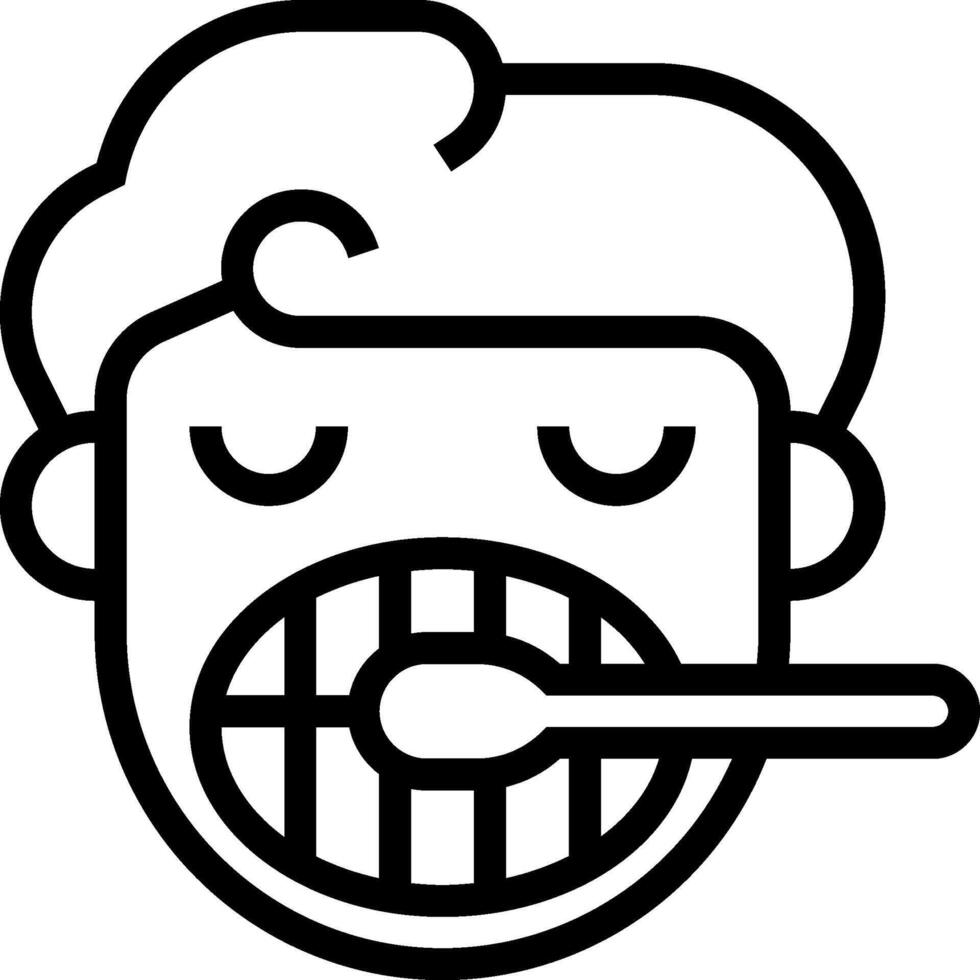 A black and white illustration of a man with a toothbrush in his mouth vector
