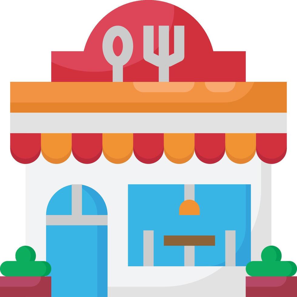 A restaurant building with a fork and knife on the front vector