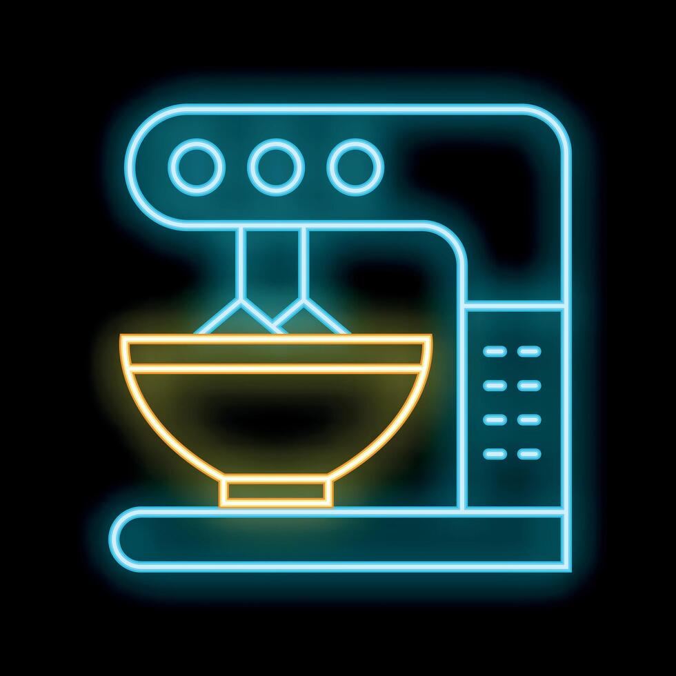 Neon icon of a food mixer with a bowl whisking dough vector