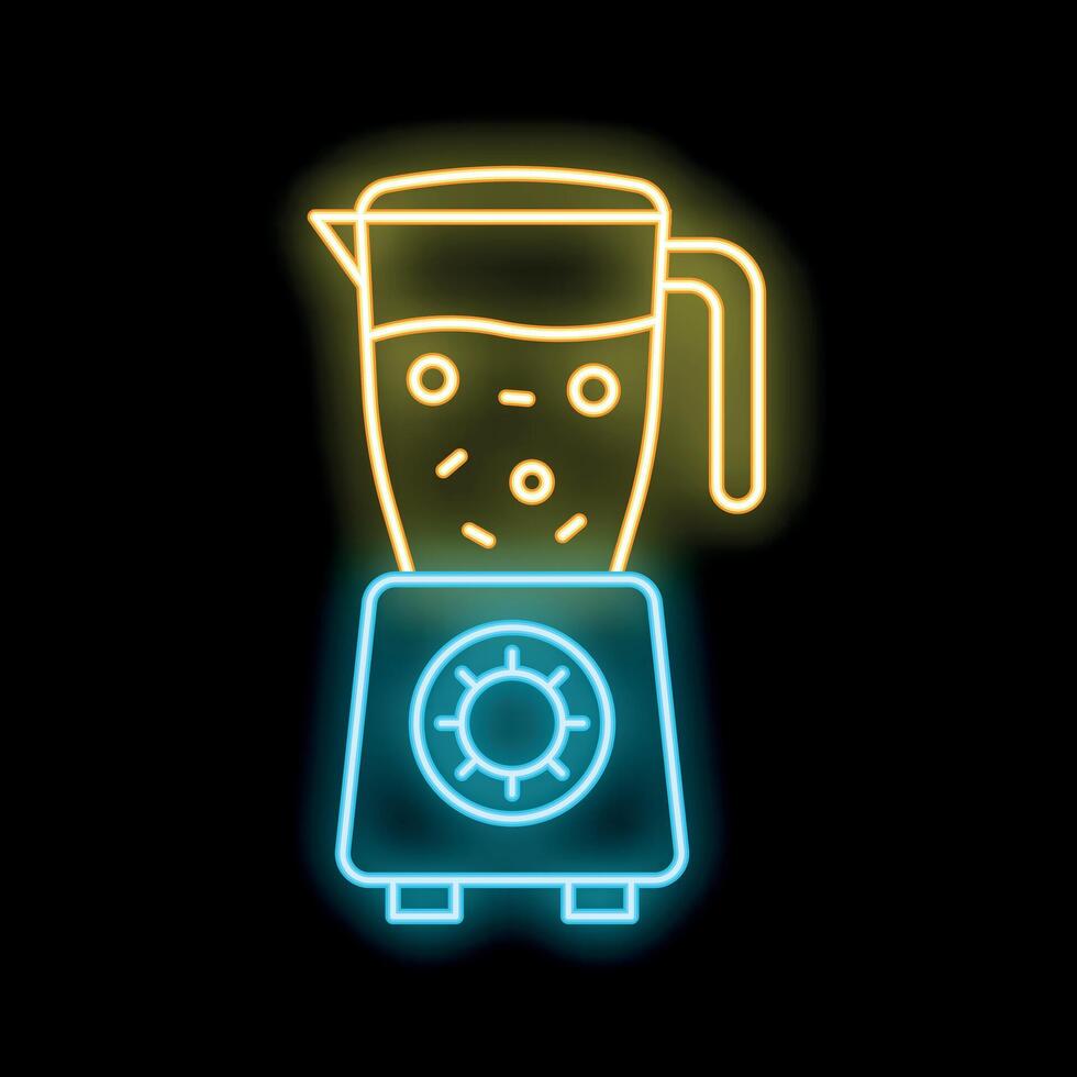 Glowing neon line blender icon isolated on black background. Kitchen appliance symbol vector