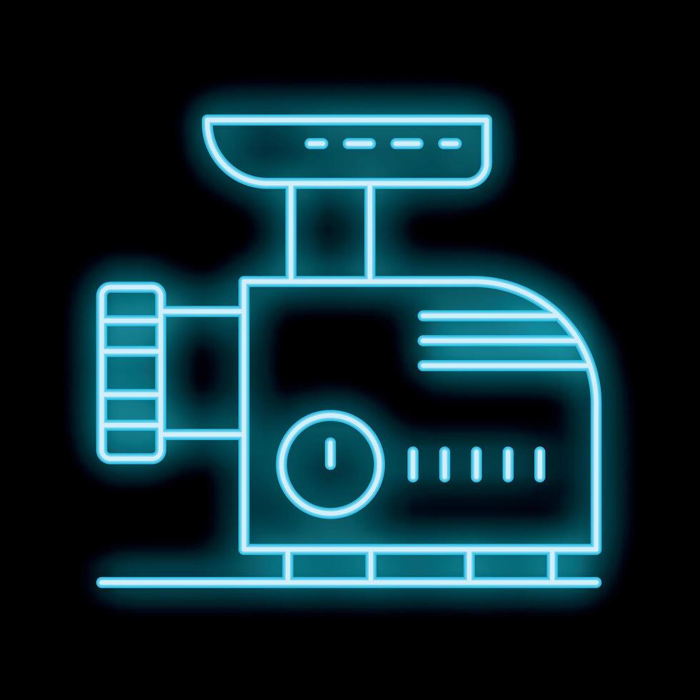 Glowing neon line icon of an electric meat grinder, a useful tool for butchers and cooks vector