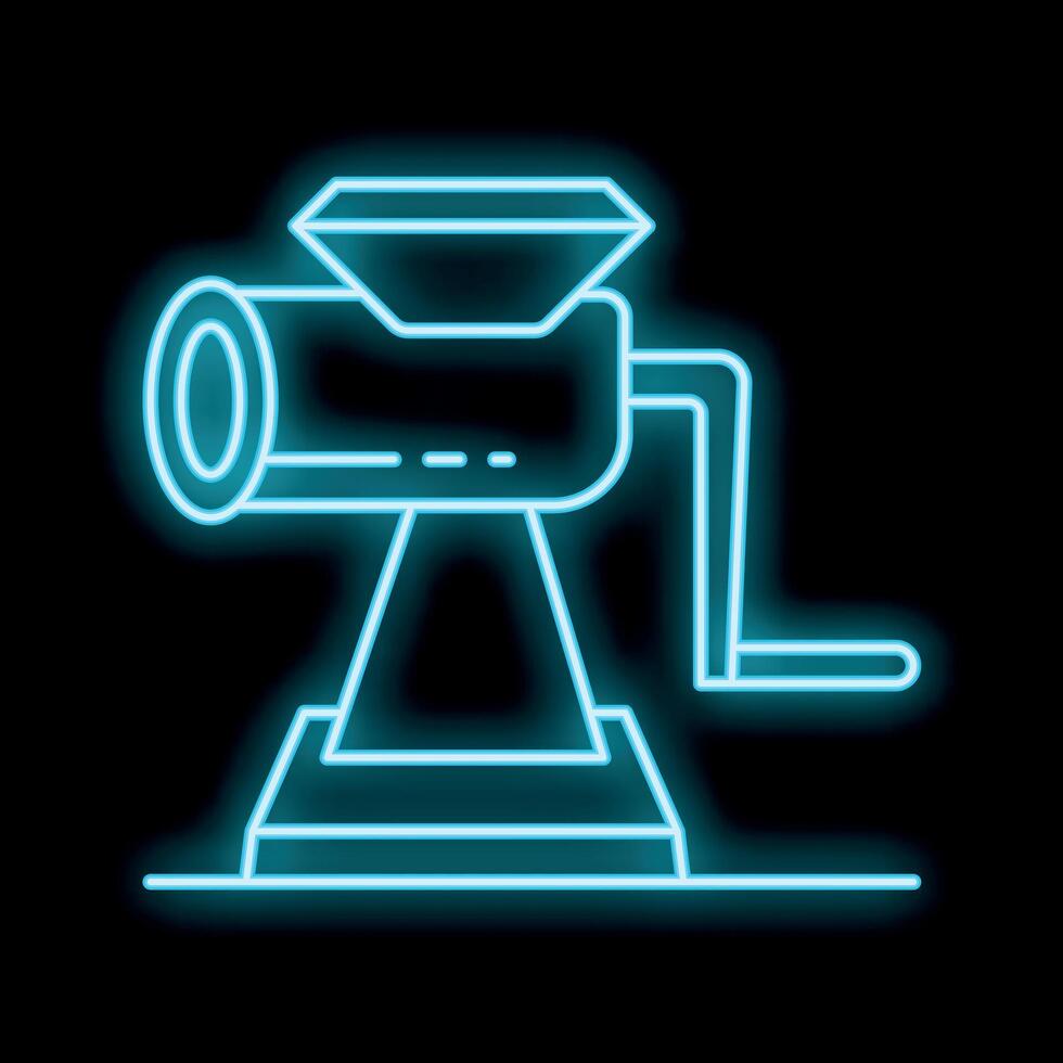 Glowing neon line meat grinder icon isolated on a black background vector illustration