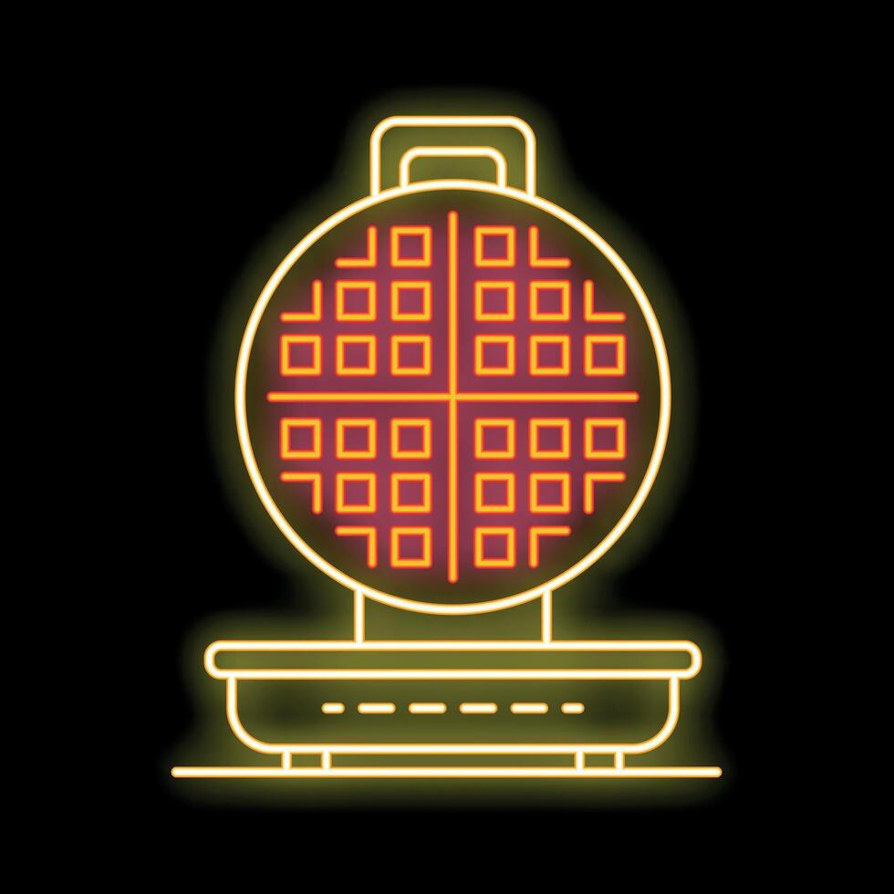 Round waffle maker neon icon glowing in the dark vector