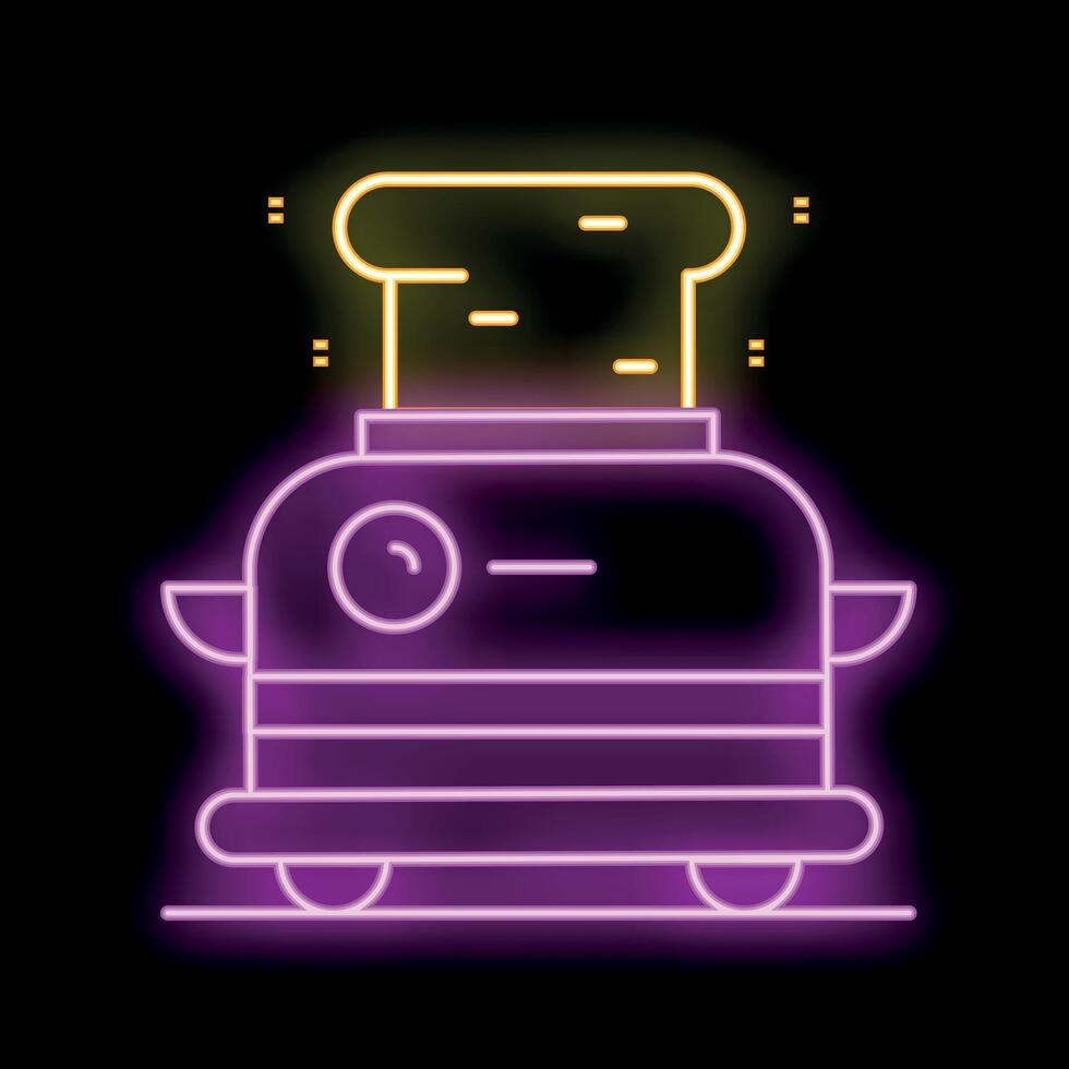 Neon toaster with toast popping out on black background vector
