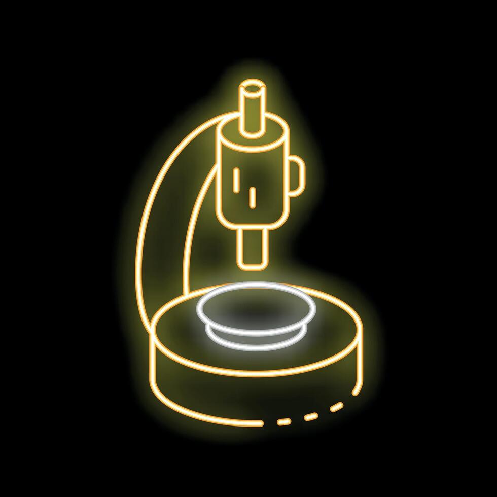Neon microscope shining in the dark, scientific equipment for research and analysis vector