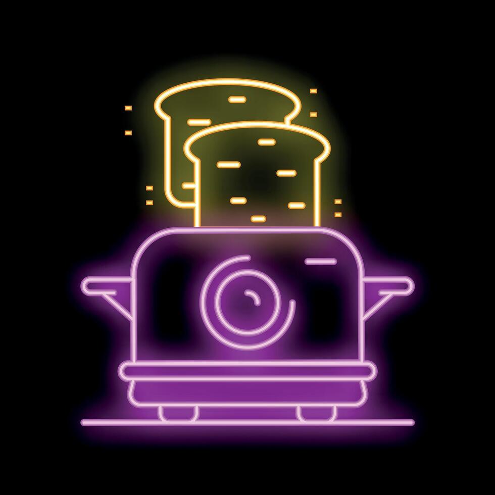 Neon toaster emitting light with toasts popping out vector