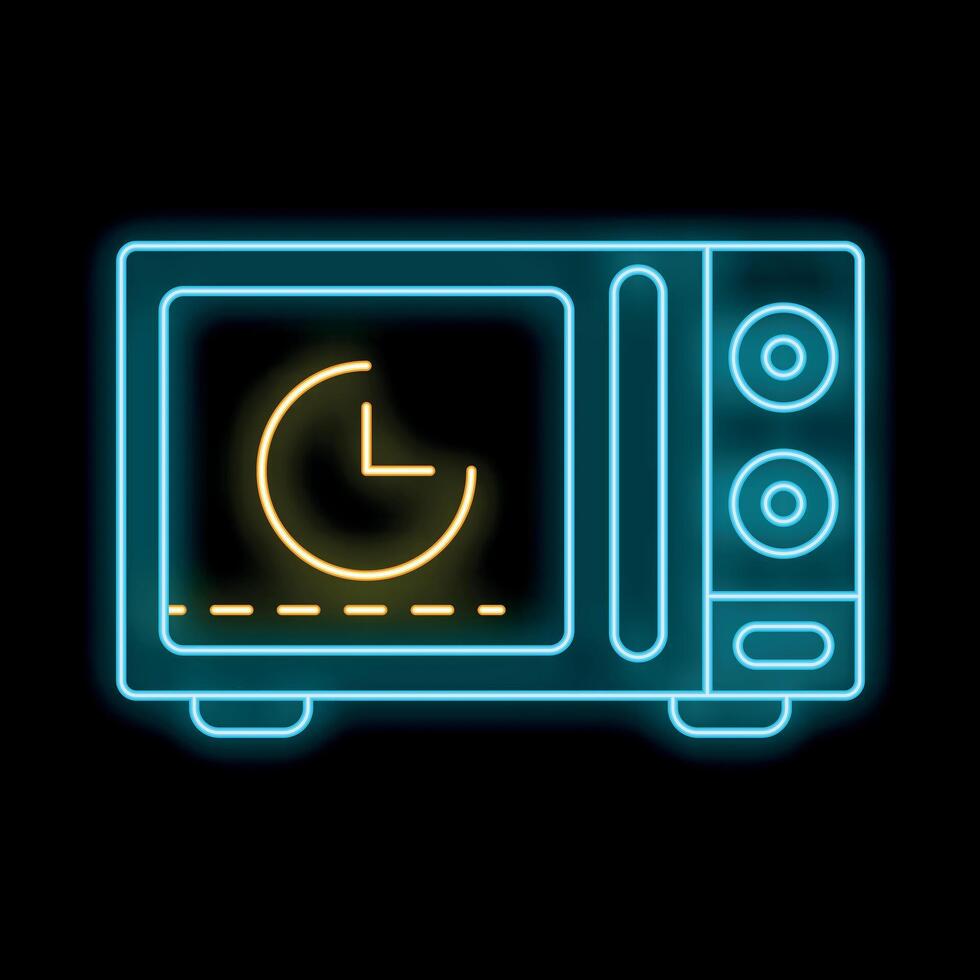 Bright neon icon of a microwave oven showing the remaining cooking time vector