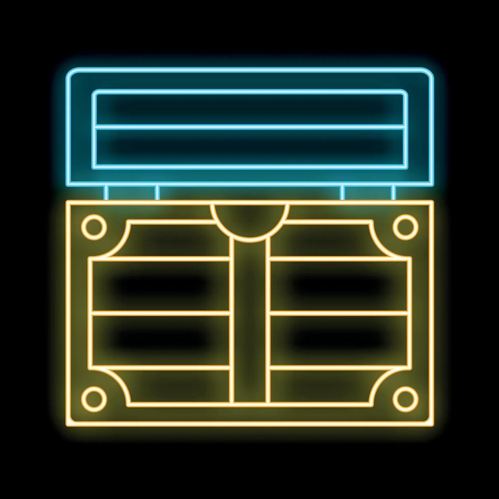 Neon treasure chest glowing on dark background vector