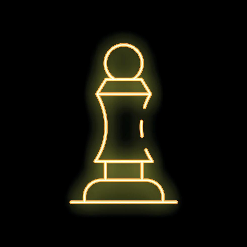 Neon icon of a chess pawn glowing yellow on a black background vector