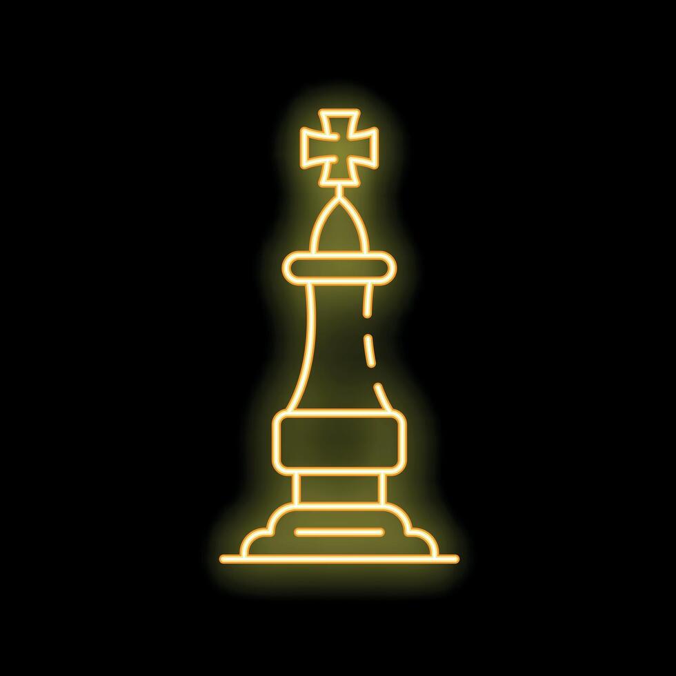 Glowing neon line chess king icon isolated on black background, chess game figure symbol vector