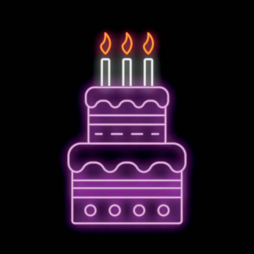 Neon sign illustrating birthday cake with candles on top vector
