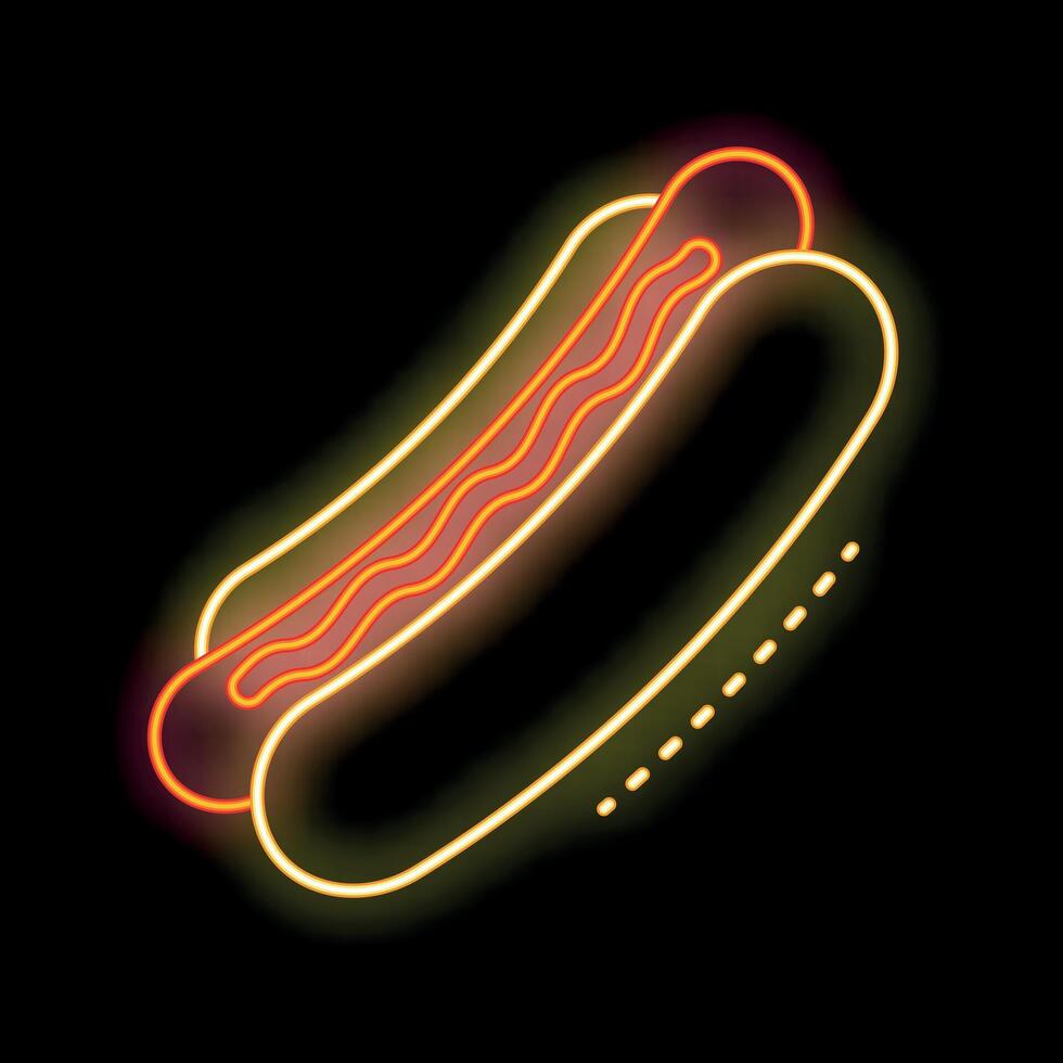 Neon sign representing a glowing hot dog on black background vector