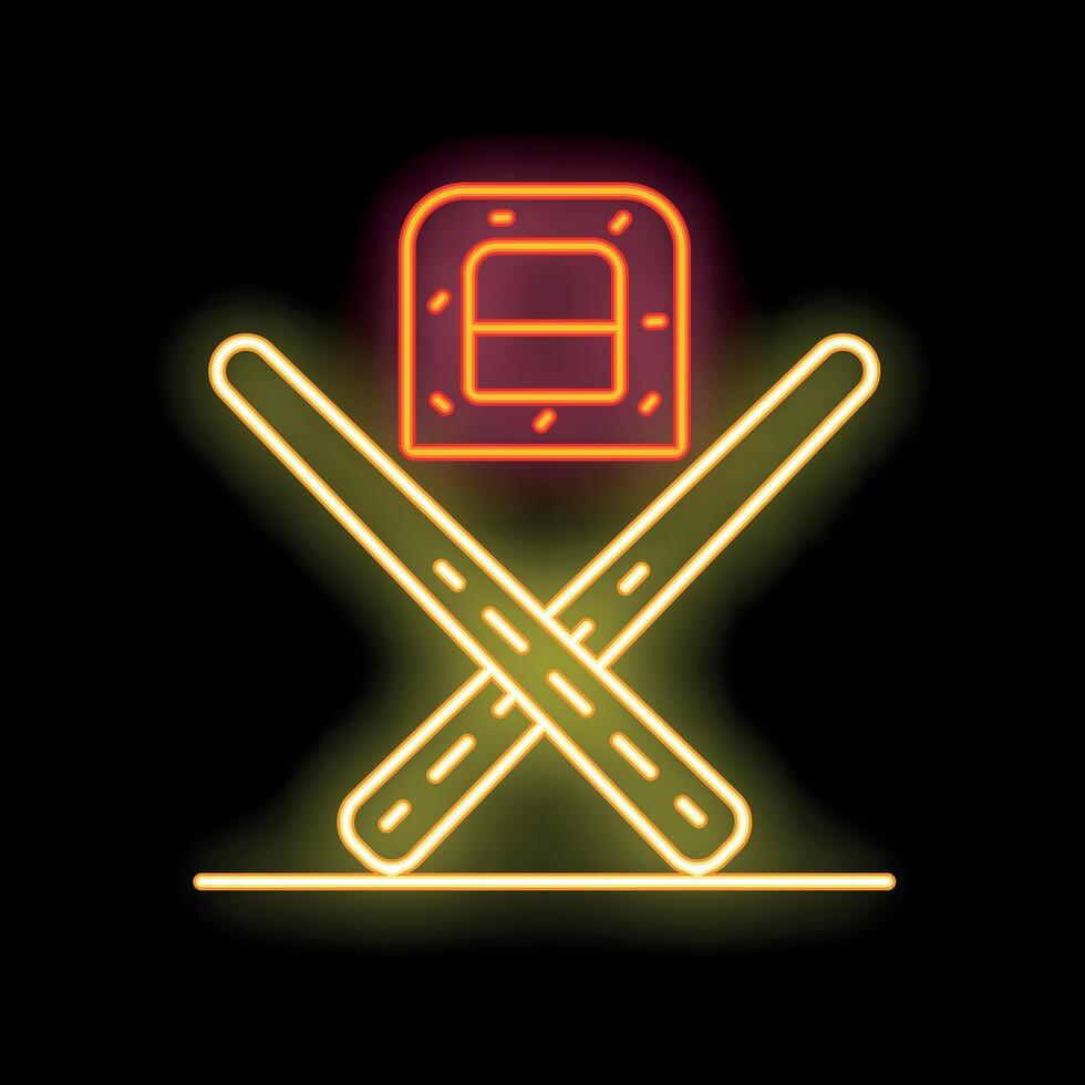 Glowing neon line sushi icon isolated on black background. Vector illustration