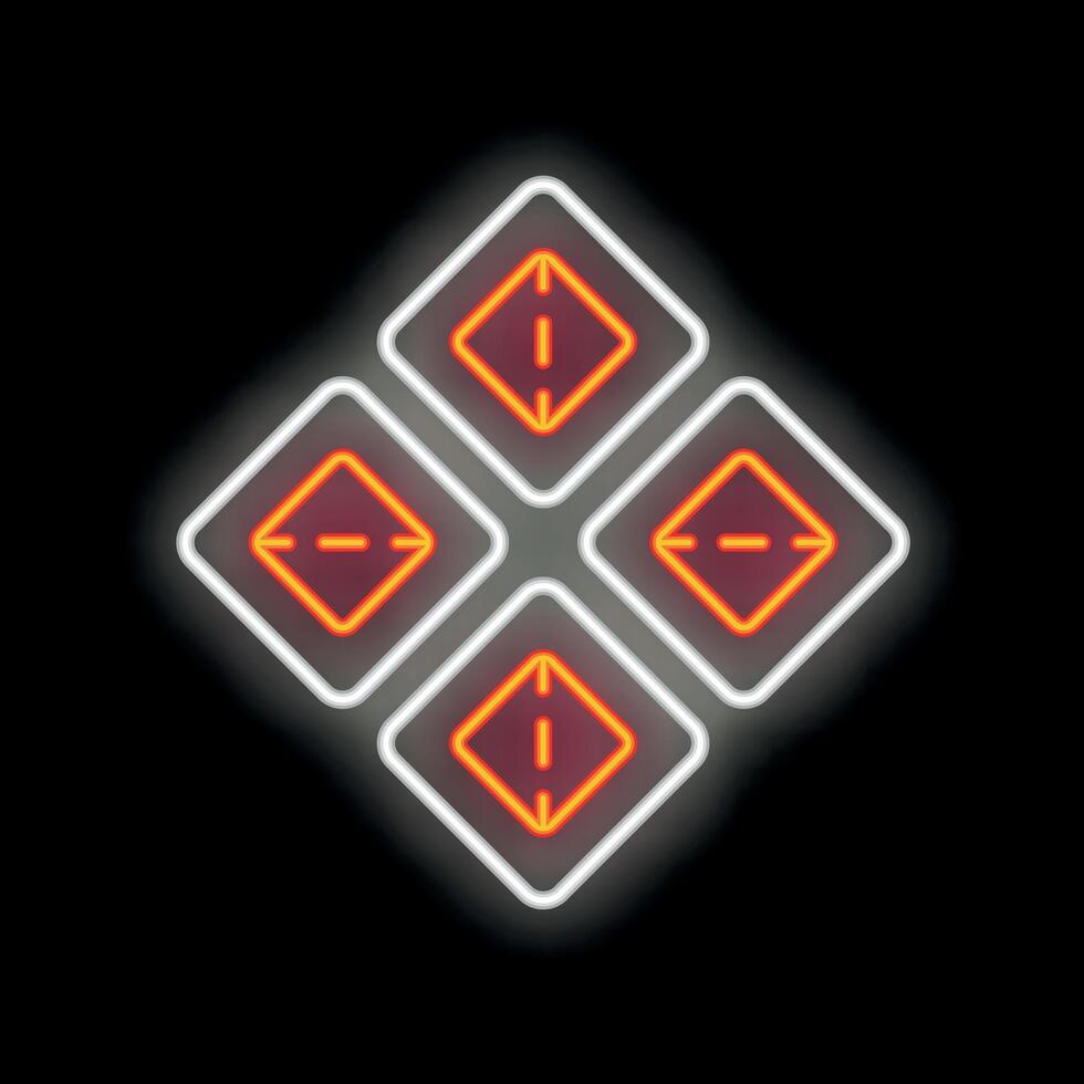 Neon sign representing four buttons forming a user interface element vector