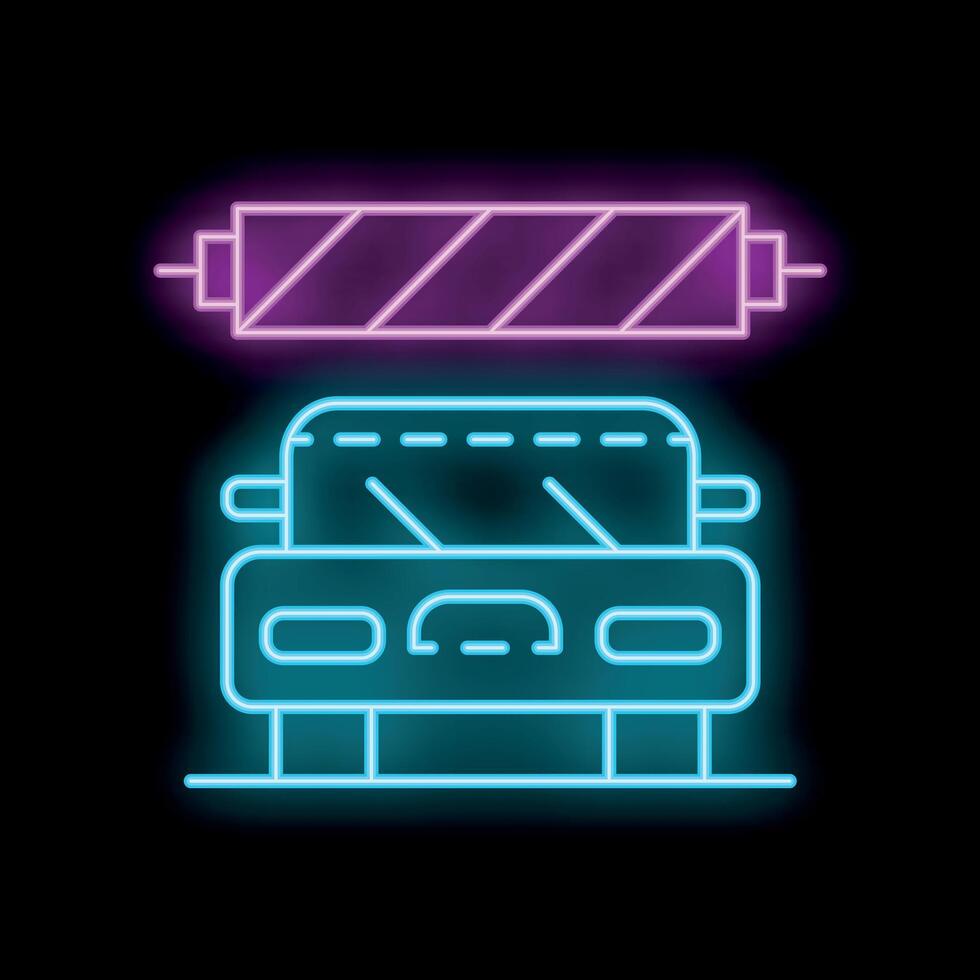 Neon car wash sign displaying vehicle getting cleaned vector