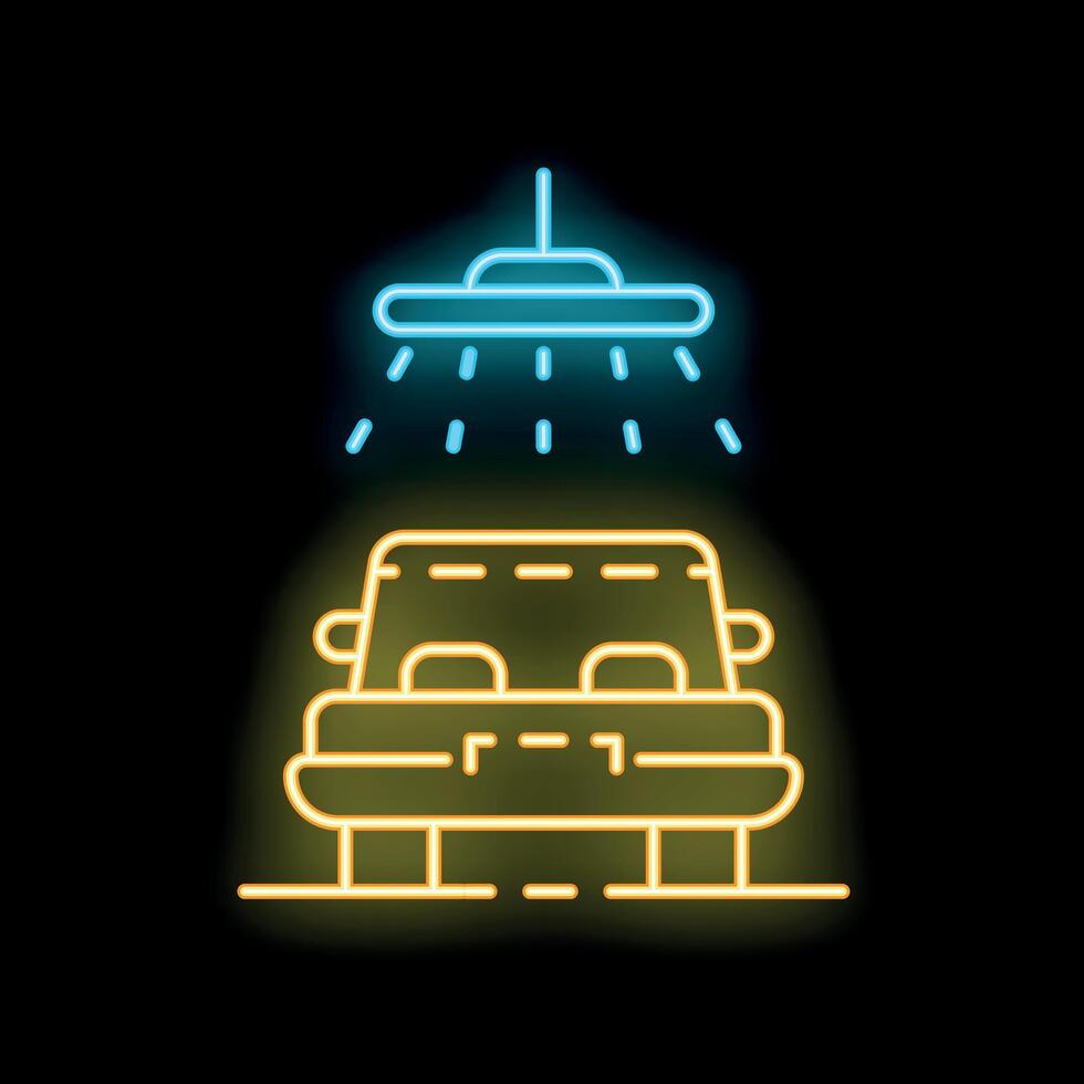 Neon sign of car getting washed under showerhead vector